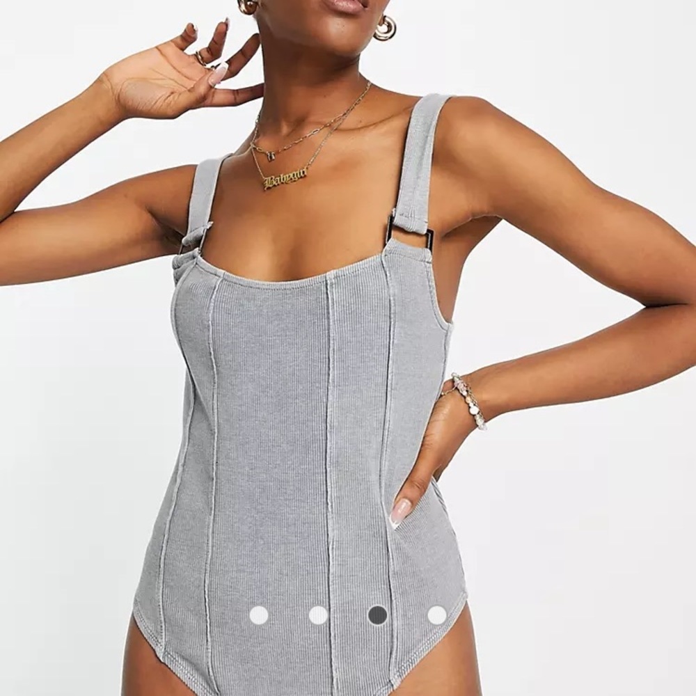 Topshop Acid Wash Buckle Bodysuit in Washed Gray